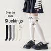 Korean Style Girls' Over-the-Knee Socks with Bows - Black, White, Grey High Crew Socks