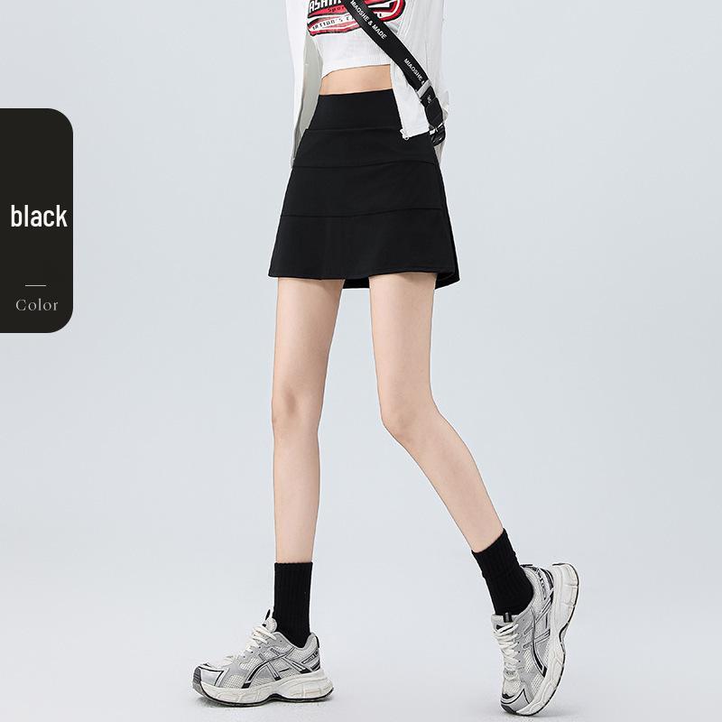 

Women s Five-Minute High-Waisted Pleated Sports Skirt: Summer Anti-Exposure, Loose Fit for Running, Fitness, Yoga, and Tennis. M чорний