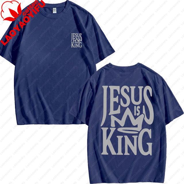 Jesus Is King Shirt Oversized Vintage Christian Tee Faith Graphic Tshirt High Quality Cotton Womens Short Sleeve Oneck Tops
