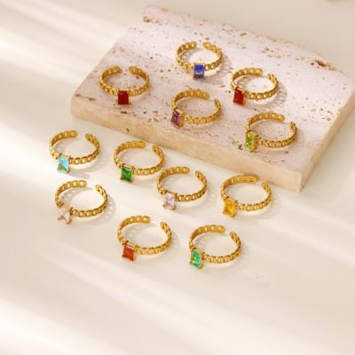Color Square Zircon December Birthday Stone Chain Ring Women's Light Luxury Retro High Sense Personality Versatile