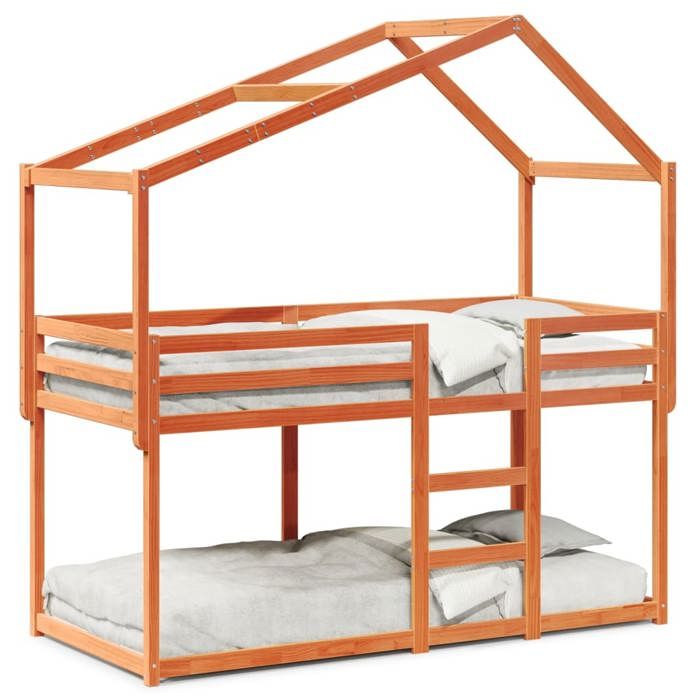 VidaXL Bunk Bed with Roof Wax Brown 75x190cm Solid Pine Wood, Bed, Bed Frame, Loft Bed, Bedroom Furniture, 3282051