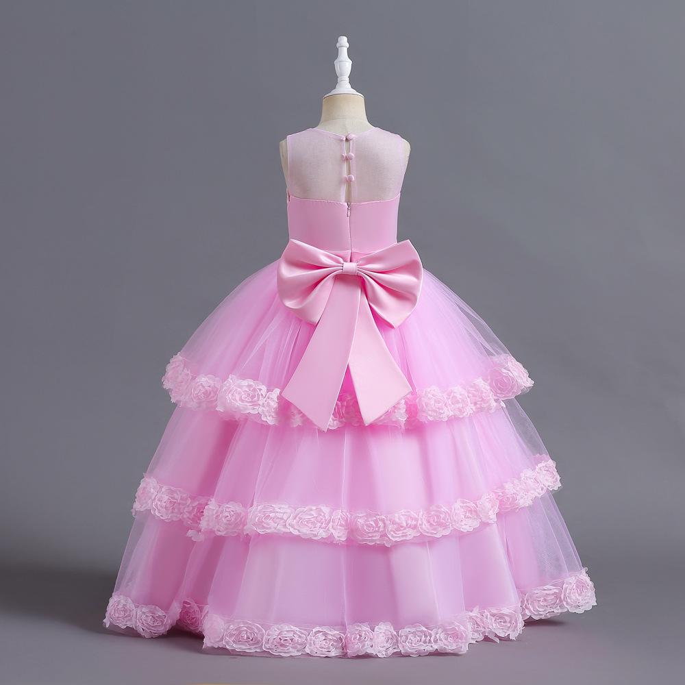 Girls Layered Tulle Flower Dress Sleeveless Princess Gown Party Dress Formal Occasion Dress for Kids