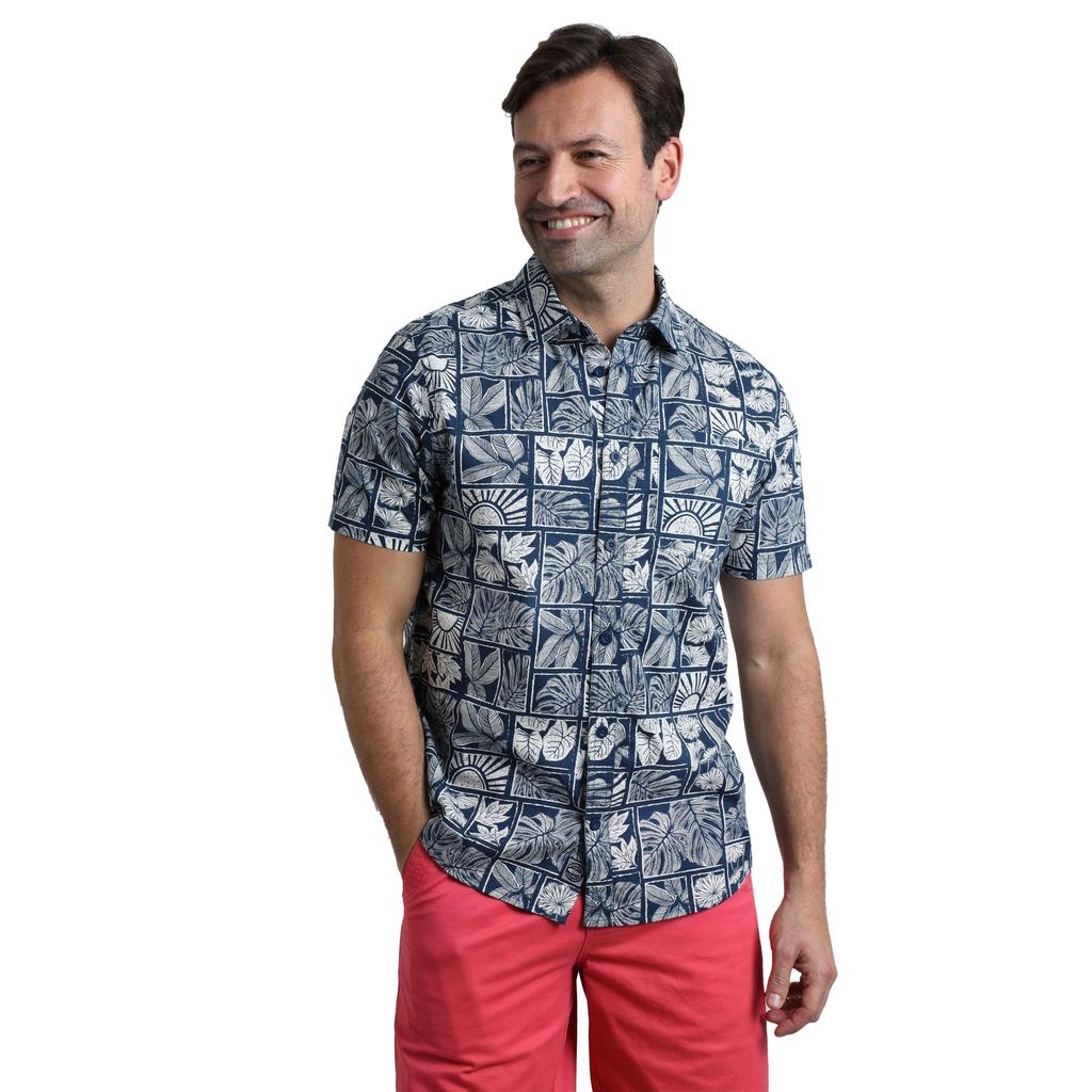 Koszula męska Weird Fish Faraway z nadrukiem liści z bawełny organicznej