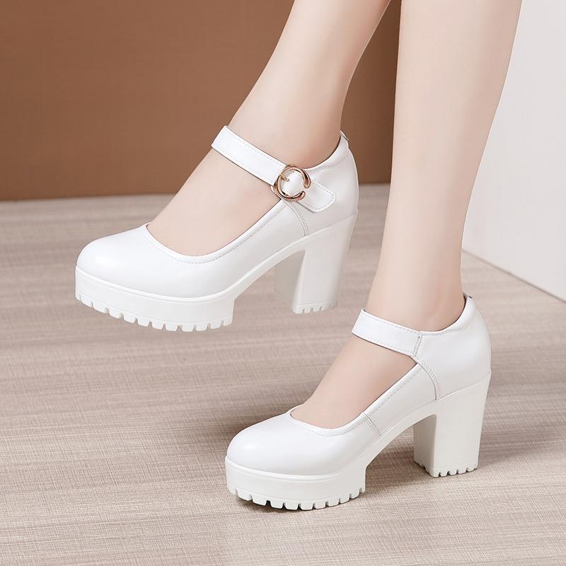 

Туфли на мелководной платформе с толстой подошвой, туфли-лодочки на блочном высоком каблуке, офисная модель 33EU/CN34 белый