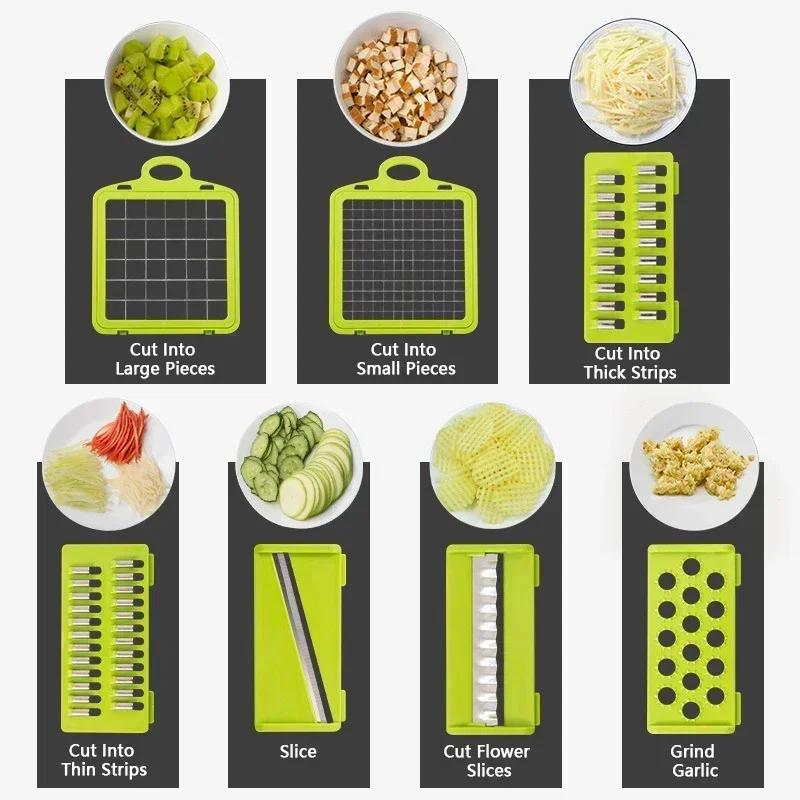 14/16 In 1 Vegetable Chopper Multifunctional Fruit Slicer Food Grate Food Chopper Onion Dicer Cut Kitchen Cutter With Container
