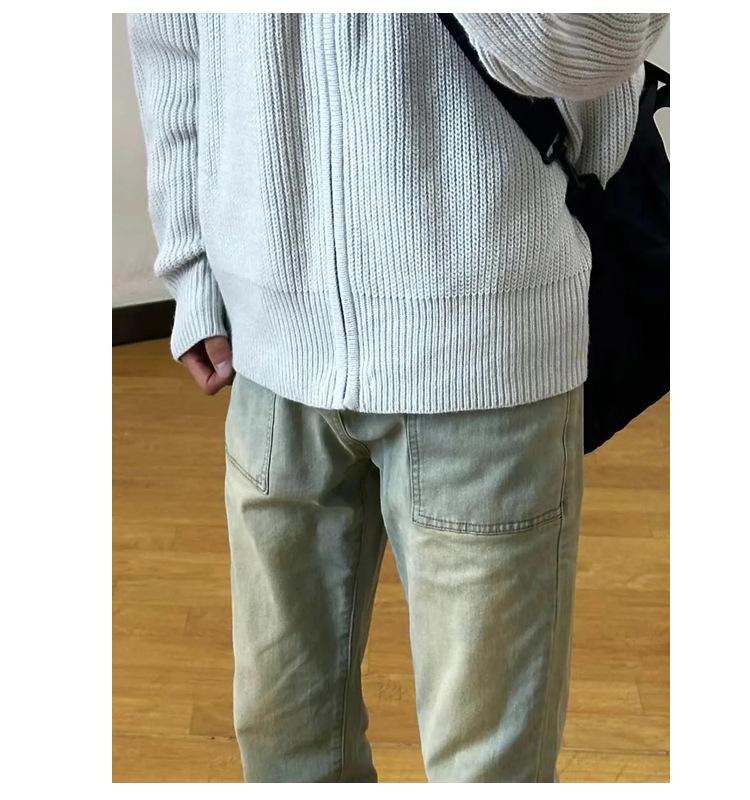 Men's Winter Stand-Up Collar Zip-Up Knit Cardigan Sweater - American Casual Style