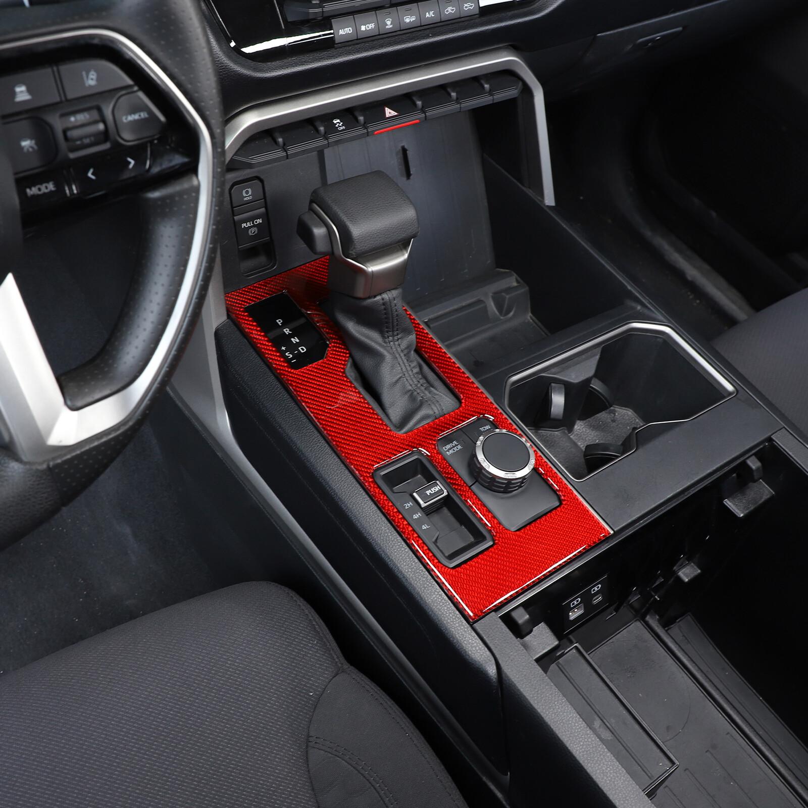 Red Carbon Fiber Center  Gear Shift Panel Sticker  For Toyota Tundra -2024