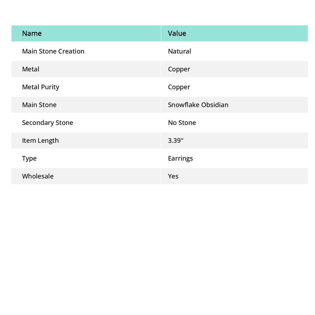 Snowflake Obsidian Handmade Copper Wire Wrap Jewelry Earring 3.39" J7a27