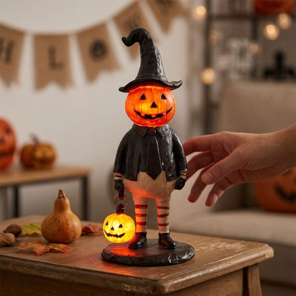 Vintage Halloween Kürbislaterne Leuchtender Kürbis Hexe Figur Halloween Skulptur Heimdeko
