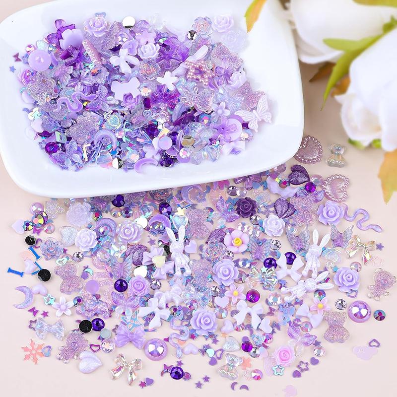 WTEMPO 200 Pieces 3D Mix Assorted Resin Nail Charms Hollow Pearl Heart Nail Art Charms Gems Gummy Bear Star Heart Flowers Acrylic Beads