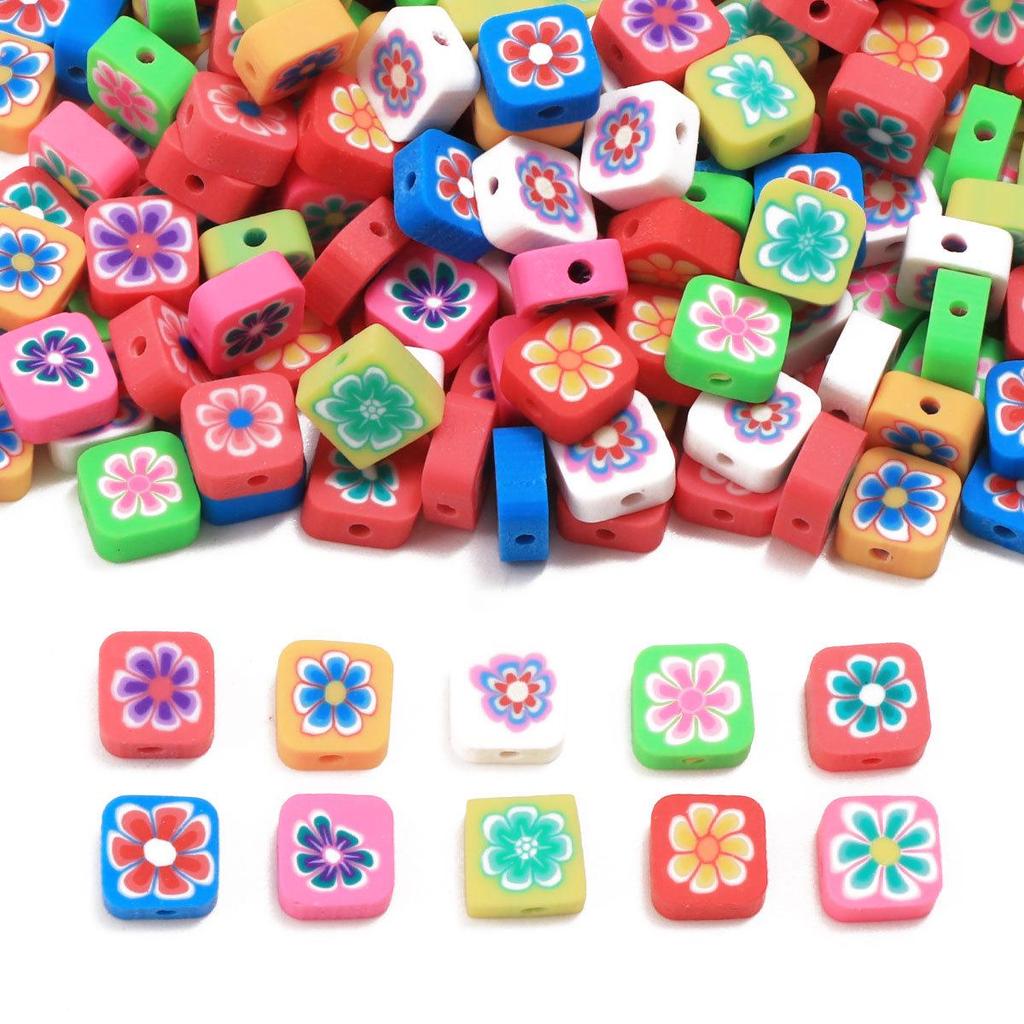 Handmade Square Flower Beads for DIY Jewelry - 100 Pieces