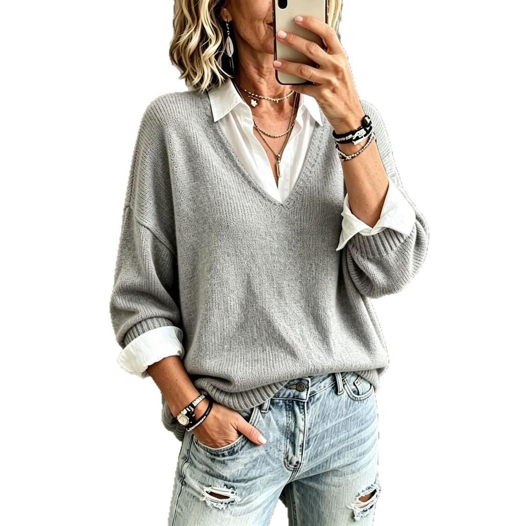 Pull Élégant Manches Longues Taille Standard Bestseller - Tenue Quotidienne Décontractée, Style Européen & Américain