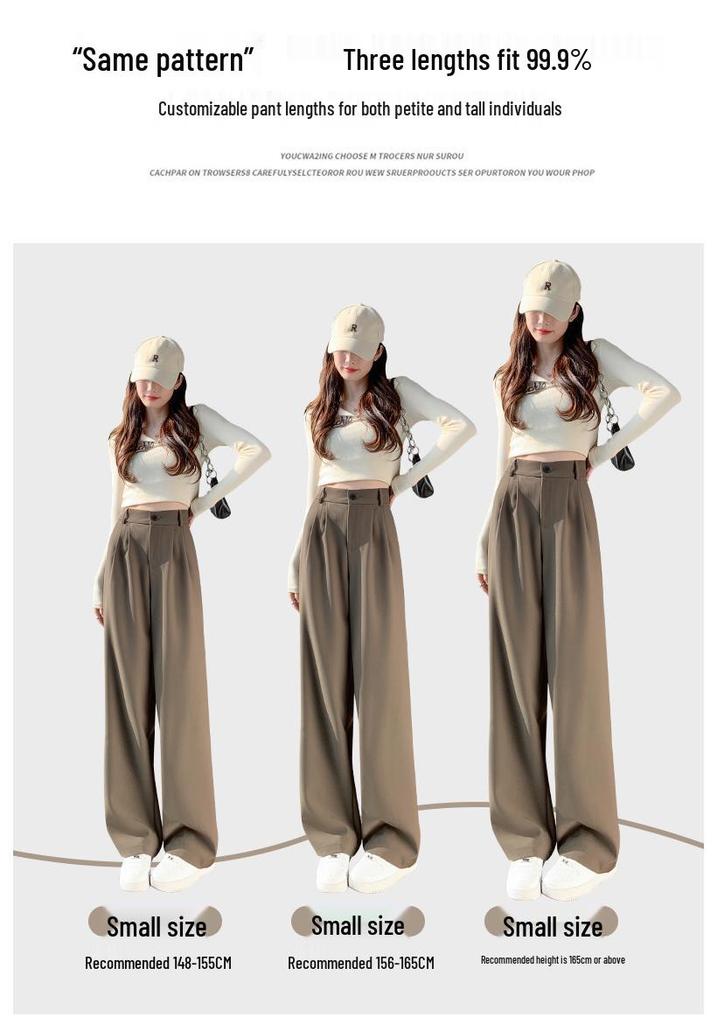 Women's High-Waisted Wide-Leg Drapey Trousers - Plus Size, Korean Style, Slimming, Floor-Length, Suited for Spring and Autumn.