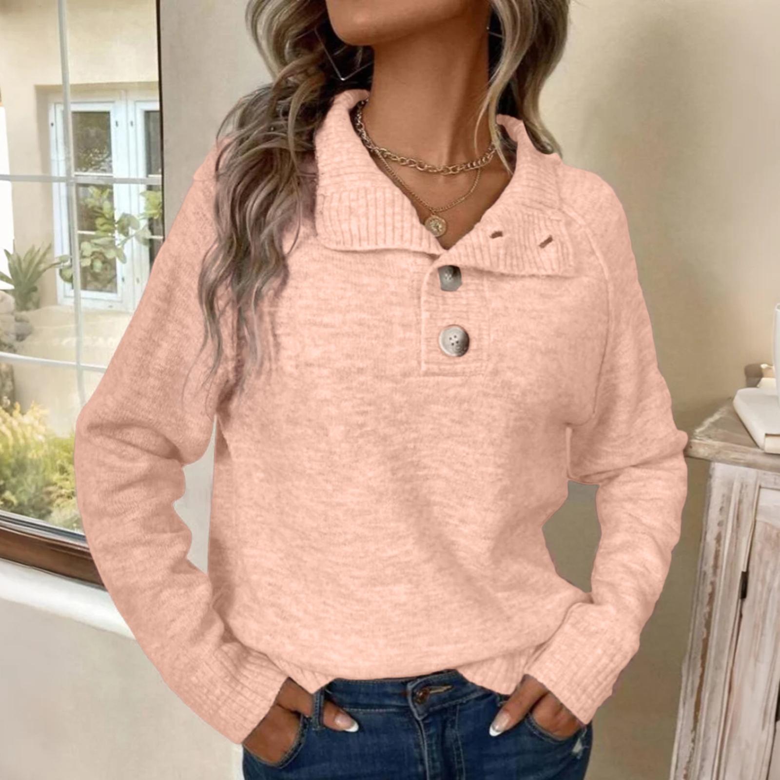 

Ladies Casual Stand Up Collar Knitted Sweater, Color Button Casual Loose Sweater S рожевий