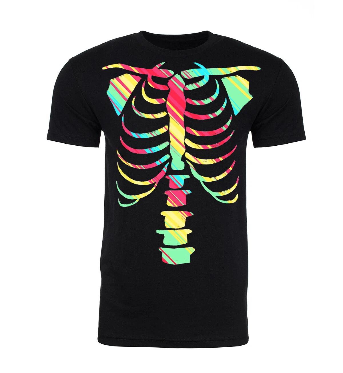 Neon Rainbow Skeleton Shirt, Graphic Tee, Men s Halloween T-Shirt 4XL
