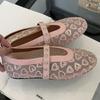 Flat Shoes Spring New Round Head Shallow Mouth Glitter Embroidery Mesh Crystal with Soft Sole Non-slip Shoes