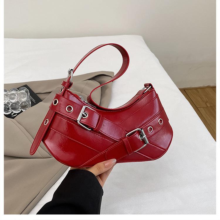 2025 New Trendy Fashion Niche Retro Spice Girl Armpit Bag Locomotive Shoulder Bag Personalized Belt Buckle Trendy Small Bag