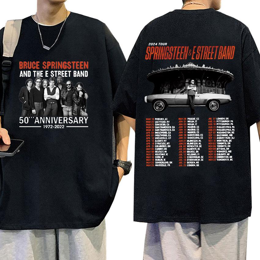 Vintage Rock Bruce Springsteen and E Street 2024 Tour T Shirts Man's Hip Hop Gothic Fashion Oversized Cotton T-Shirt Streetwear