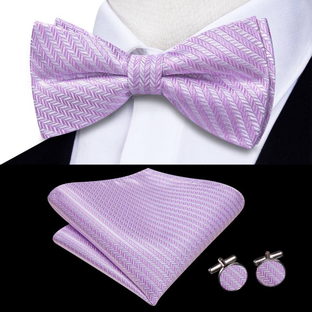 Hi-Tie Gestreifte Schwarz Rot Herren Fliege Einstecktuch Manschettenknöpfe Vorgebundene Seide Schmetterlingsknoten Fliege für Herren Business Party Großhandel