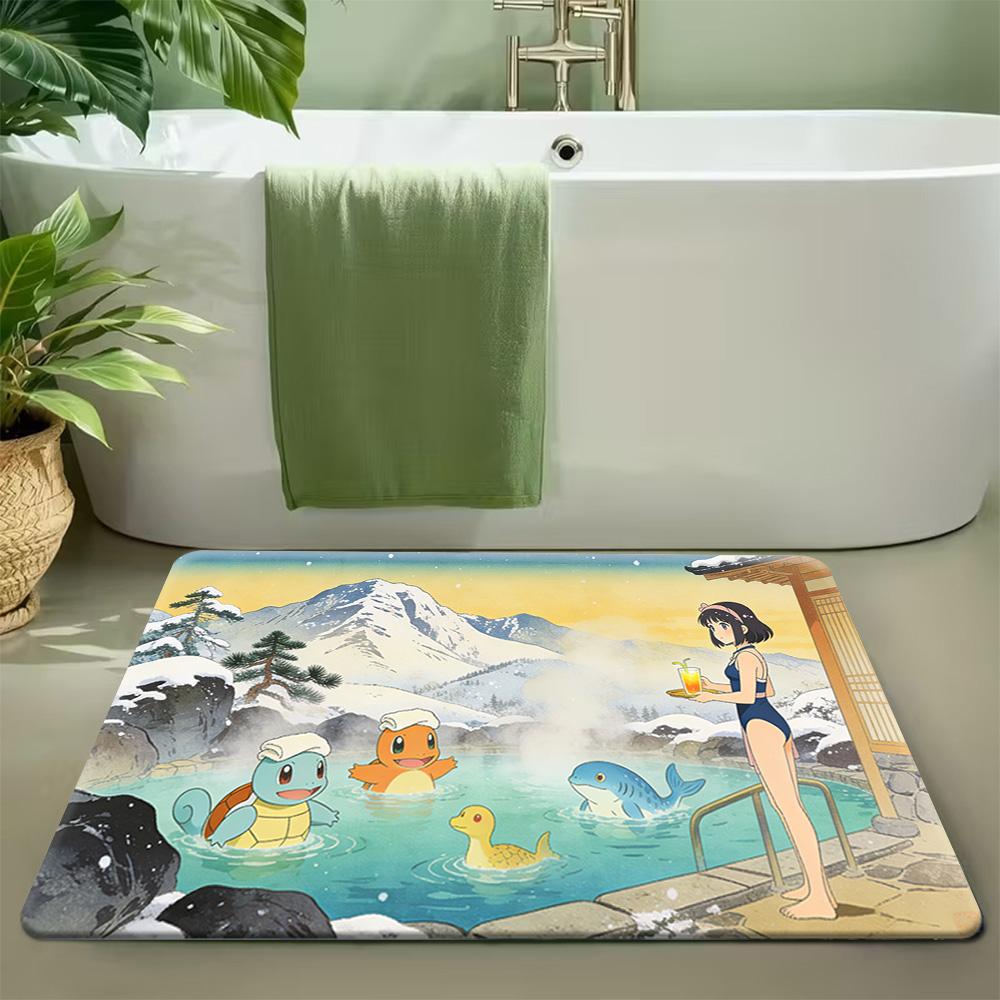 Pokemon Girl and Pikachu Sunset Print Non-Slip Doormat, Absorbent Floor Mat for Home Decor 40x60cm
