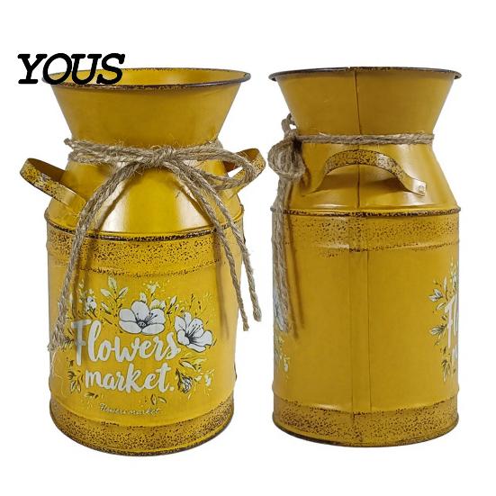 Shabby Flower Pot Rustic Milk Can Vase with Handle, Vintage Jug for Eucalyptus Container Fresh/Dried/Artificial Flowers, Distressed Home Decor