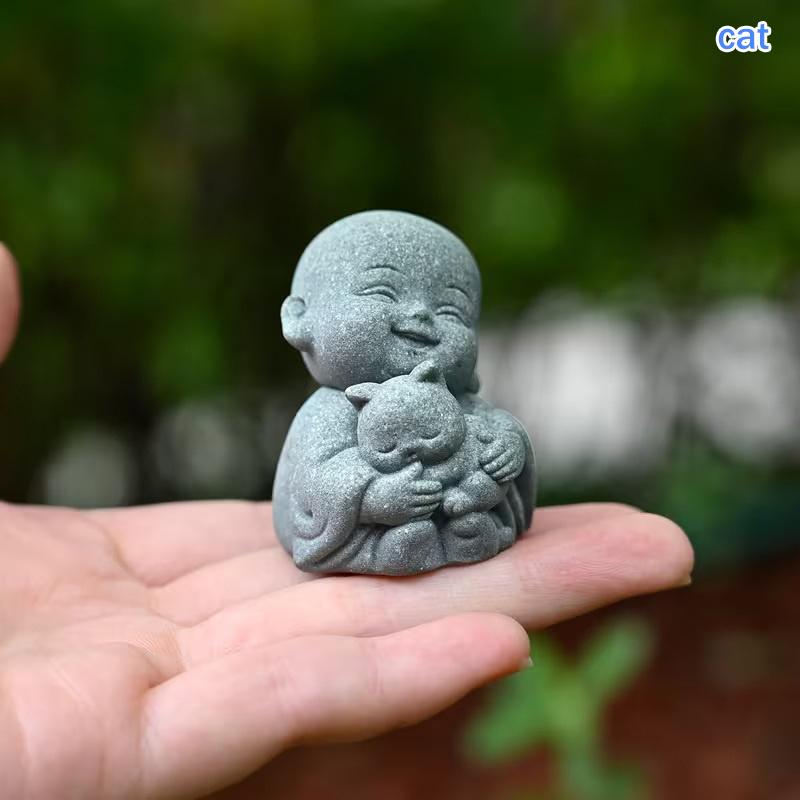 Zen Garden Animal Monk Resin Statue Stone Decor for Outdoor Meditation Home Spiritual Ambiance