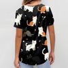 Women's Fashion Short Sleeve Cute Animal Printed V-Neck Pocket Workwear Tops