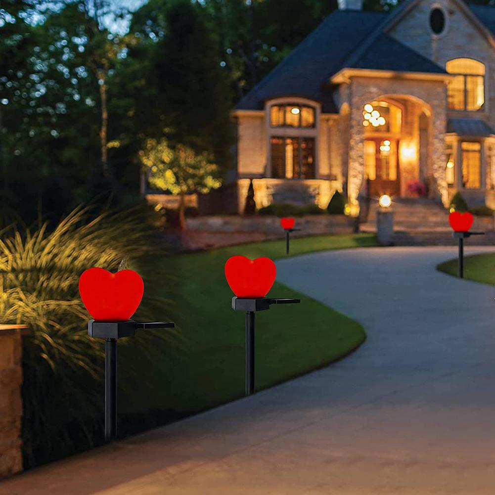 2pcs Solar Garden Landscape Light Waterproof Led Heart-shaped Romantic Outdoor Lamp For Valentines Day Decoration