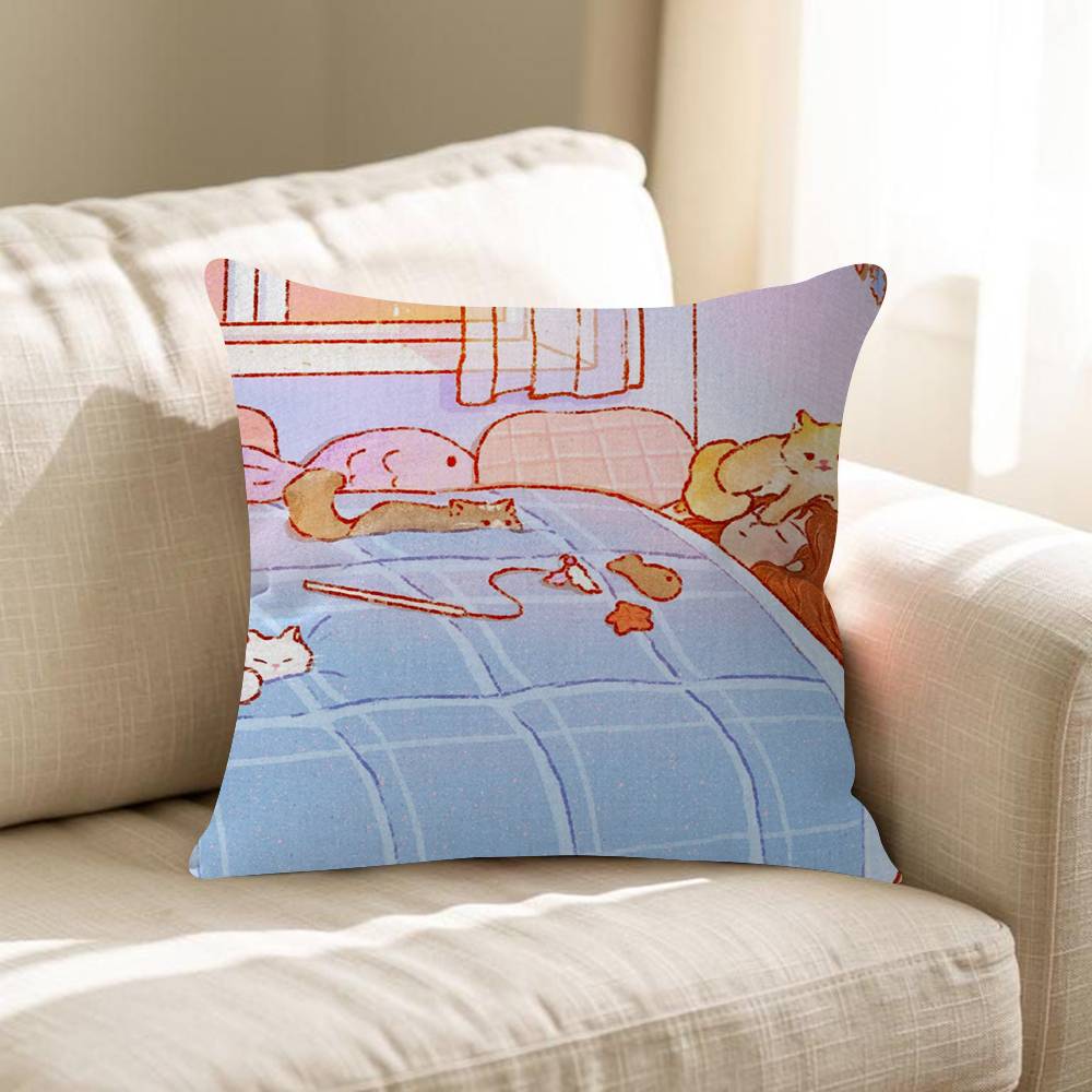 Korean Ins Cute Healing Sleeping Cats Cushion Cover Pillowcase Upholstery Sofa Throw Pillow Home Decor Pillowcas