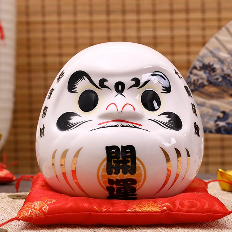 7.5 inch Japanese Ceramic Daruma Doll Lucky Charm Feng Shui Zen Ornament Centerpiece Money Box Home Desktop Decoration