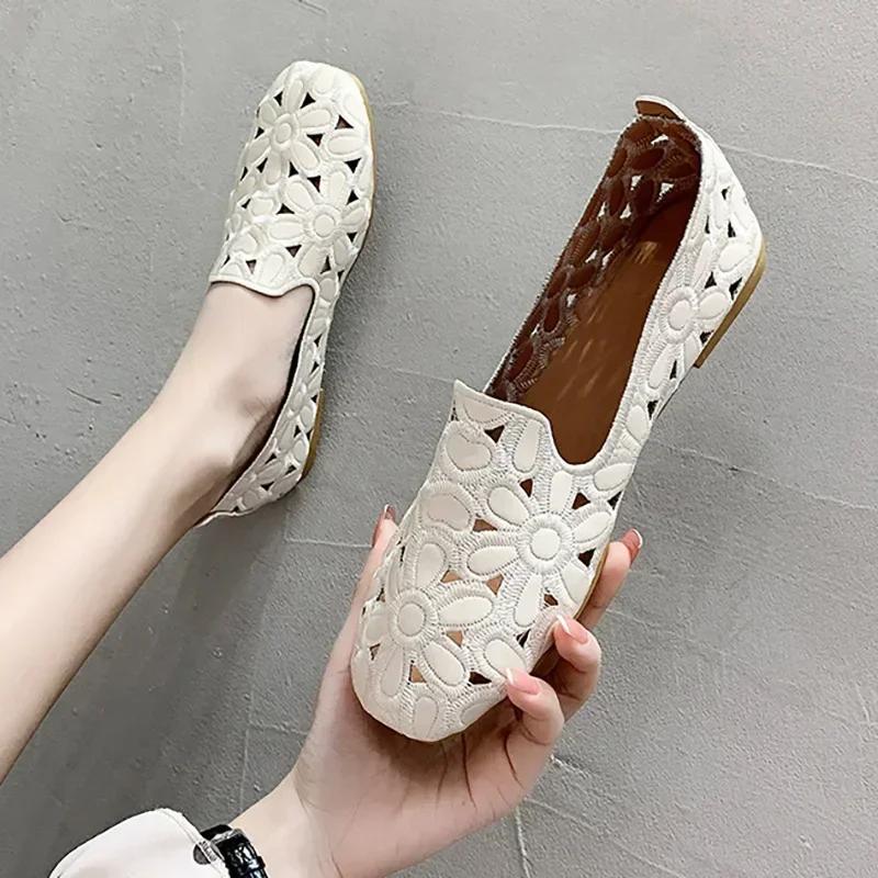 Fashion Women Flats Slip On Loafers Foldable Flats for Women Square Toe Single Shoes Hollow Out Fashion Party Casual Fashion Women Shoes