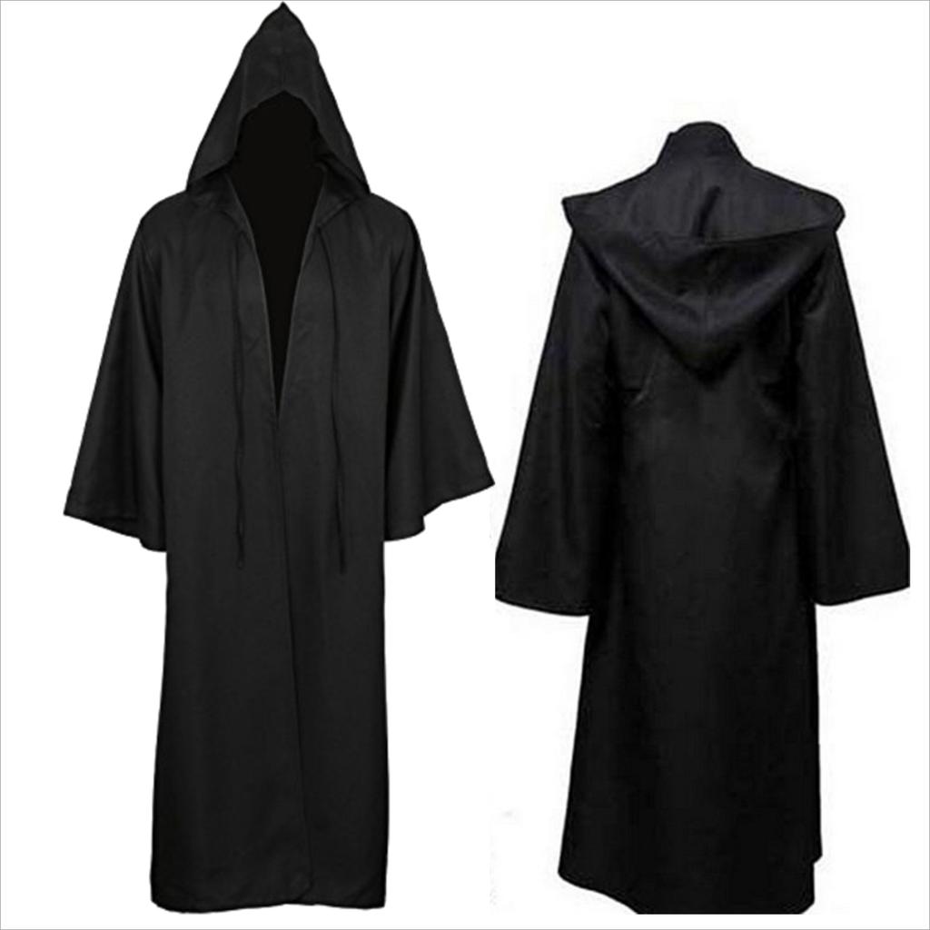 Halloween Cloak Soft Unisex Hooded Long Shirt Black Robe Witch Cape Cosplay Wizard Costume Prop Party Supplies Holiday Decor