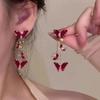 Cercei eleganti, roșii, cu zircon, fluture, cu picătură, pentru femei, cu temperament, dulci, cercei cu fundă din metal, accesorii de bijuterii de modă pentru fete