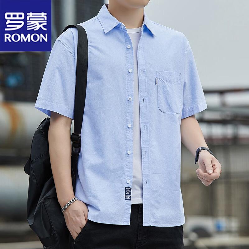 ROMON Men s Short Sleeve Cotton Striped Business Casual Shirt 4XL