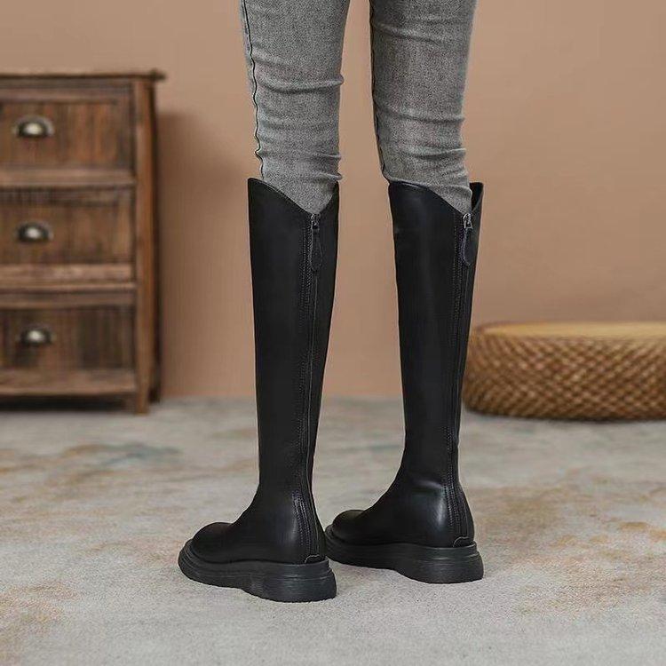 But Knee Boots Women's 2025 Autumn and Winter Fashion New Korean Version Rear Zipper V-mouth Versatile, Comfortable and Elegant Elasticity