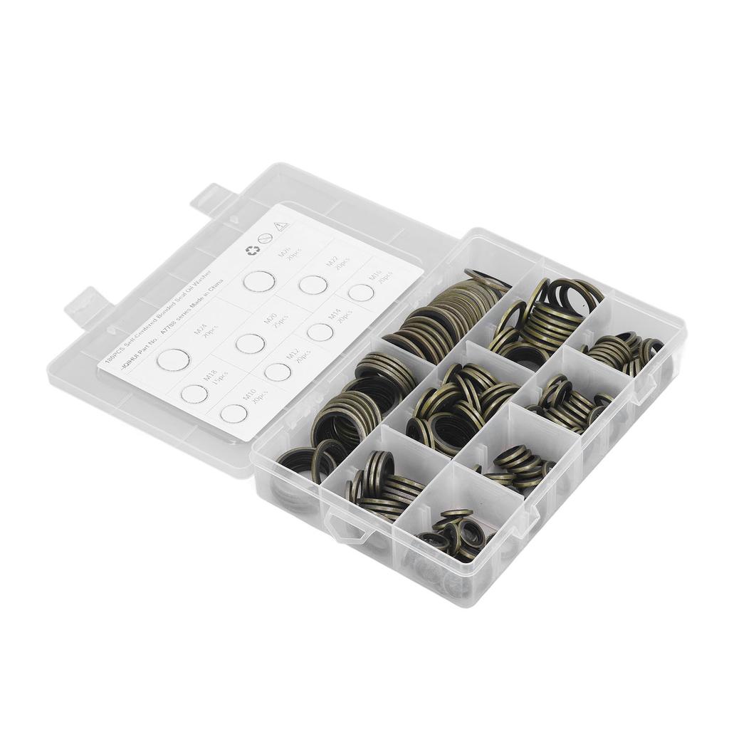 180Pcs Oil Seal Washer M10 12 14 16 18 20 22 24 26 Self Centered Bonded Seal Washer Oil Drain Plug Gasket