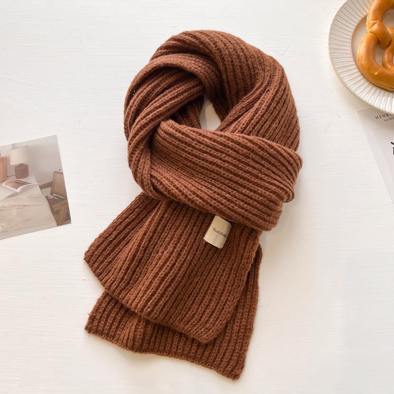 Maillard brown knitted wool small scarf women's winter warmth versatile high-end neck protection couple scarf