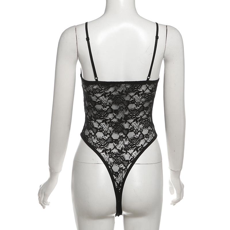 2024 Autumn Women's Urban Chic Solid Lace Bodysuit with Text Accents