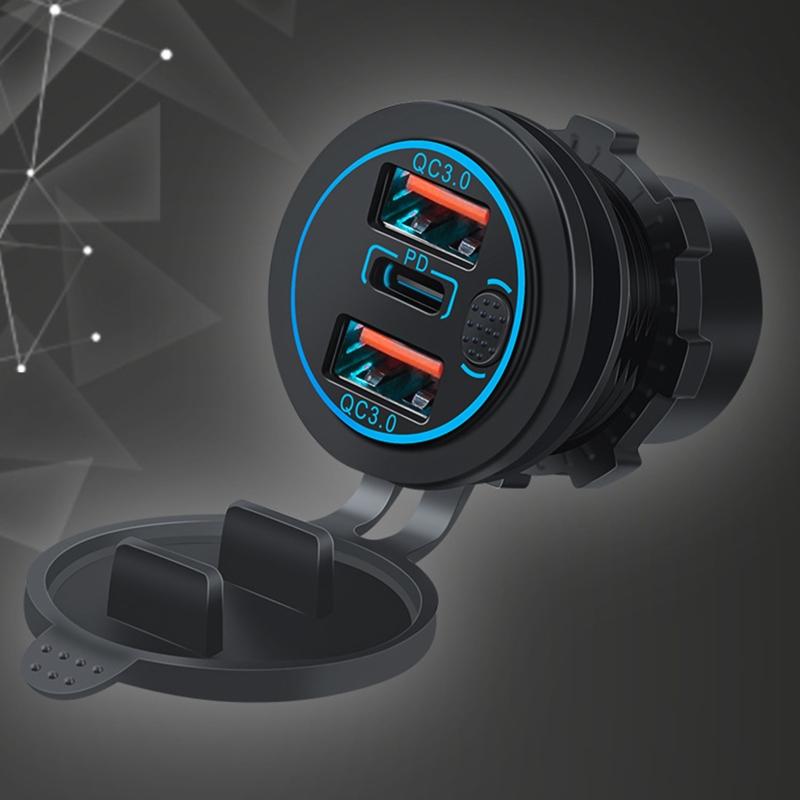3 Ports USB Car Charger Quick Charge 3.0 PD Fast Car Charger with On/Off Button