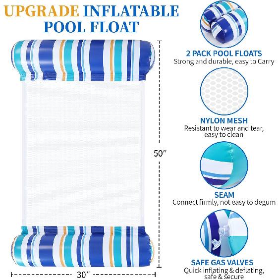 Pool Floats Adult - 2 Pack Inflatable Pool Floats Hammock, Multi-Purpose 4-in-1Pool Floats for Adults, Swimming Pool Water Hammock Lounge