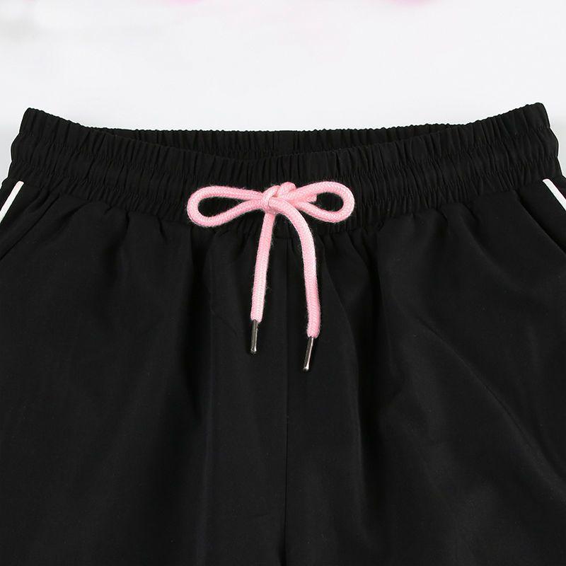 Women's Summer American Y2K Bow Side Stripe Design Lounge Pants - Straight Loose Flared Dance Trousers for Slimming Look