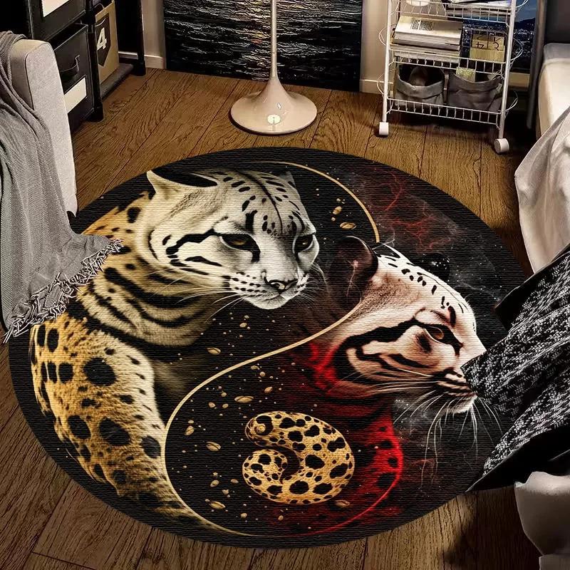 Luxury Sakura Goldfish Dragon Lion Cat Tree Design Carpet Mat Round Machine Washable Rug for Living Room Rugs for Bedroom