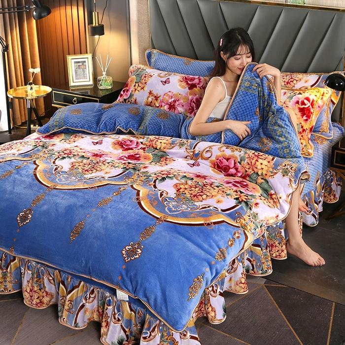 Maternal And Infant Grade Thickened Milk Fleece Four-Piece Set, Double-Sided Coral Fleece Fleece Quilt Cover, Flannel Bed Sheet