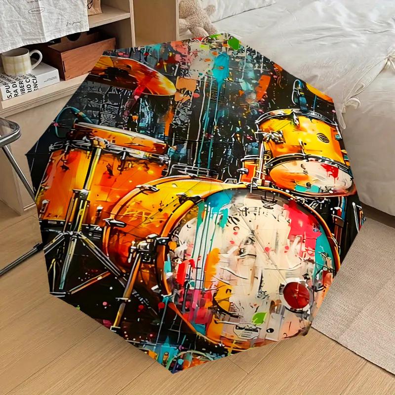 1PC Drum Set Artwork Umbrella-8-Rib Reinforced, Automatic Open, Lightweight & Durable, Cute Fashion Accessory for Outdoor-W9238