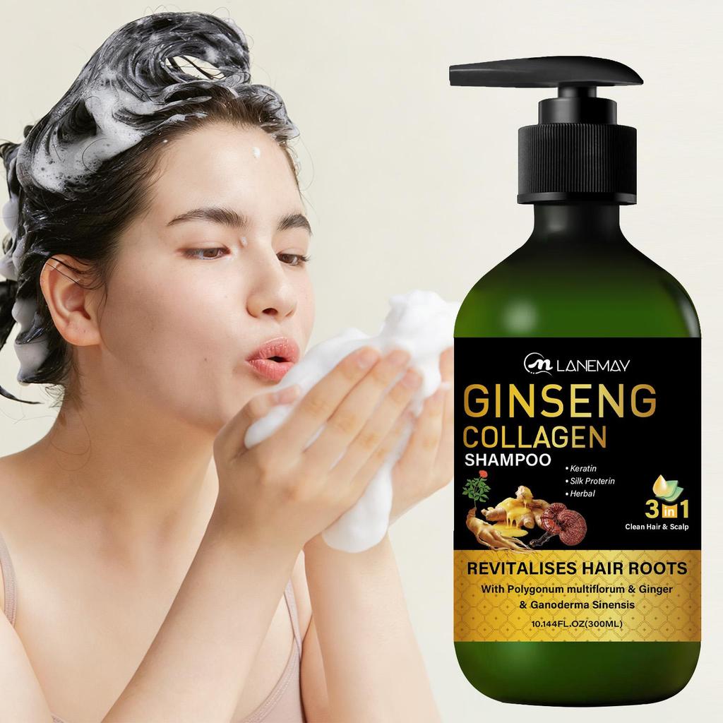 Ginseng Collagen Hair Shampoo-Deep Clean-Moisturize Scalp-Lasting Fragrance-Suitable For All Hair Types, 300ml