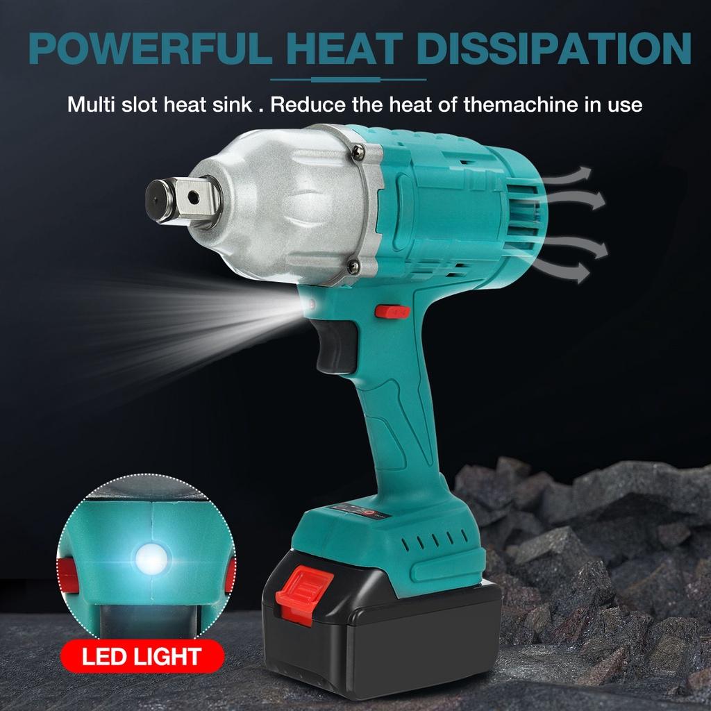 588V 1900N.M High Torque Brushless Electric Impact Wrench 3/4"/1/2" Socket Wrench Car Tire Torque Wrench Cordless Driver Tool blue