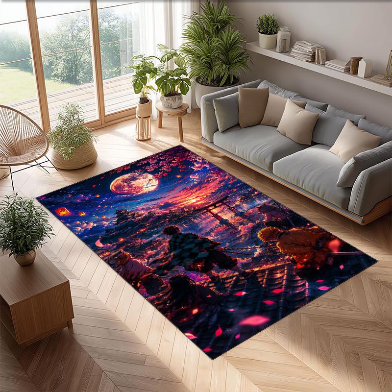 Soft Crystal Velvet Floor Rug,Demon Slayer Anti Slip Decorative Carpet, Plush Area Mat For Indoor Home Decoration