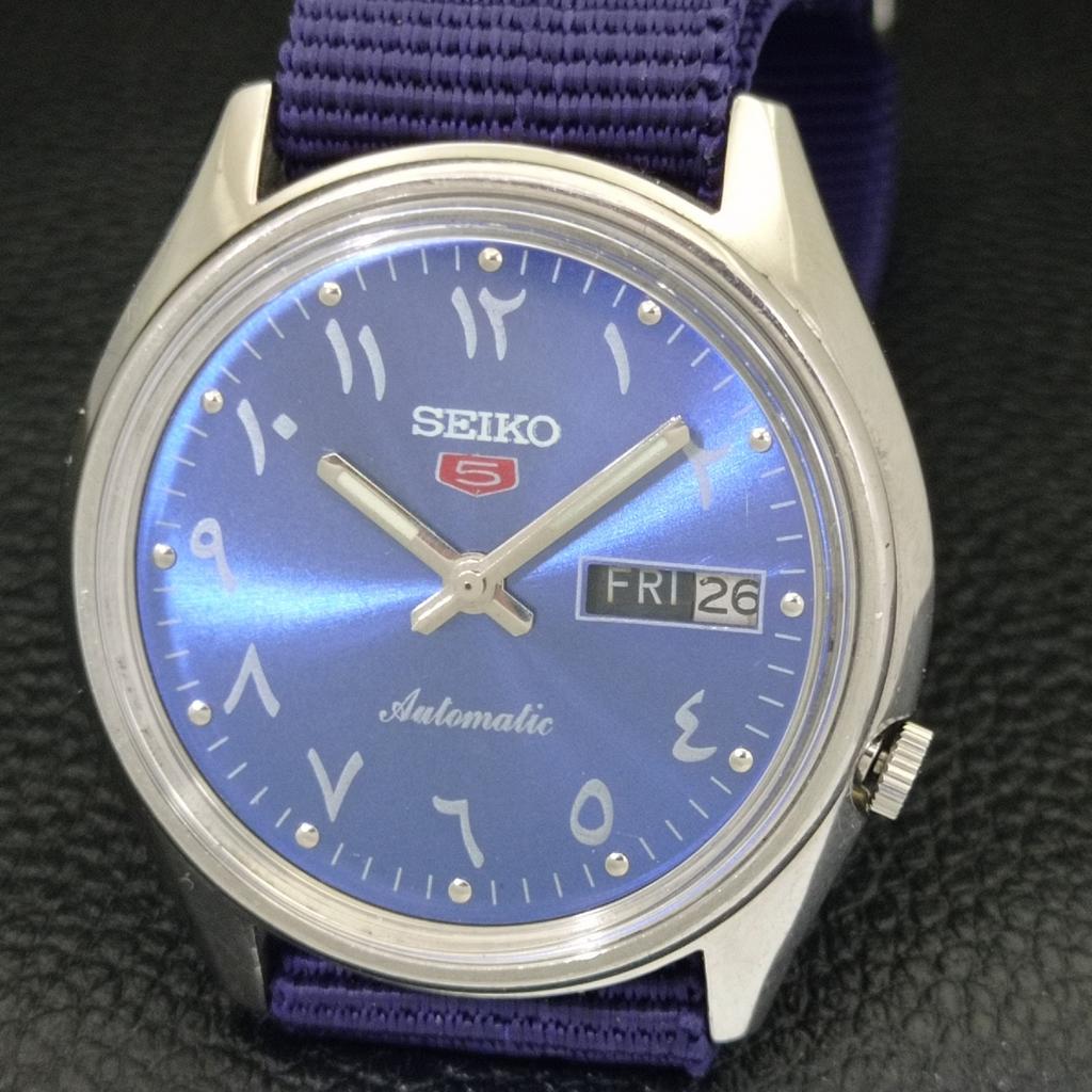 Seiko 5 AUTOMATIC 7019A VINTAGE JAPAN MENS ARABIC BLUE DIAL WATCH A701457-5 R206b-a701457