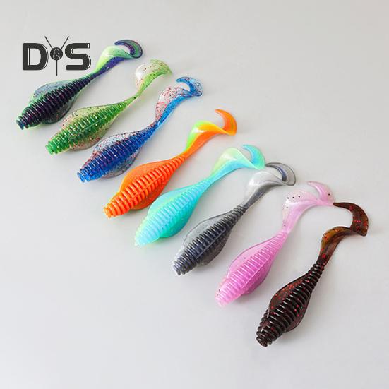 8 Stück 8 cm/3,7 g weicher Wurmköder mit lockigem Schwanz, bunter Kunstköder, Salzwasser-/Süßwasser-/Barsch-/Schlangenkopfforellen-Angelzubehör