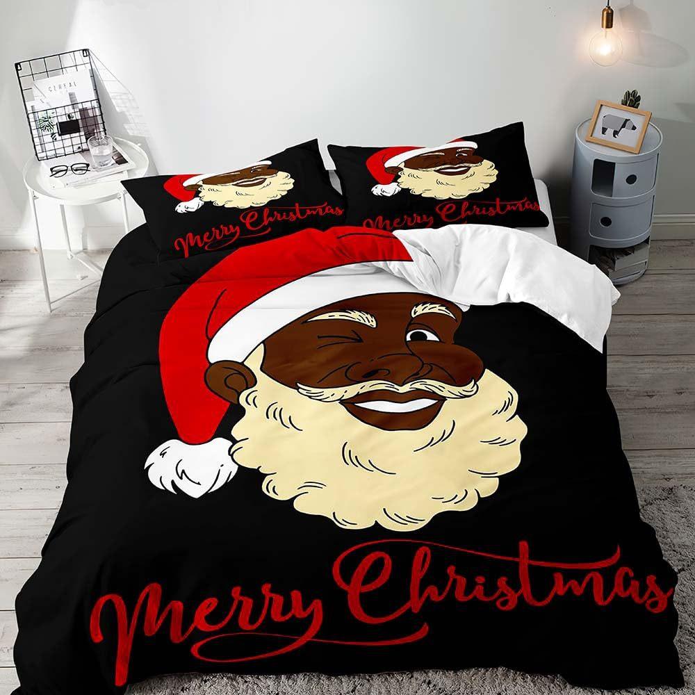 Fun Black Santa Three-Piece Quilt Cover Digital Printing Bedding Set Bed Cover